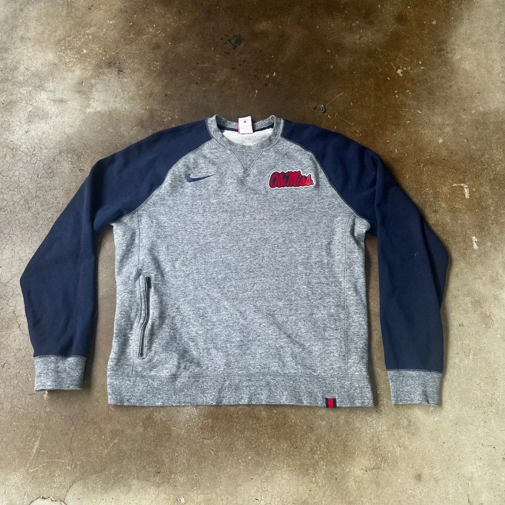 Nike Sweatshirt Mens Large Grey Ole Miss Rebels Raglan Side Zip Pocket